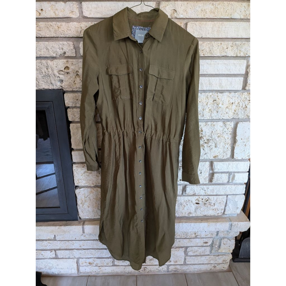 Women's Maeve Olive Green Shirtdress Midi Dress Size S